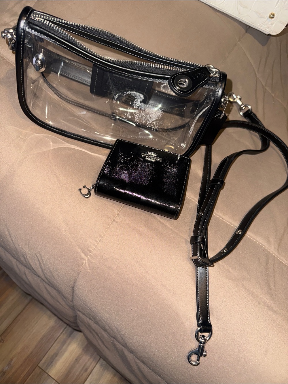 Coach Clear Crossbody sling with Black Trim & matching compact wallet
